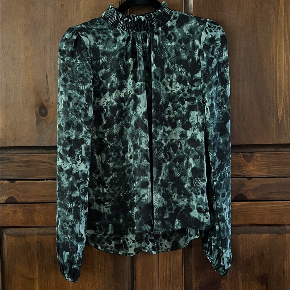 Allison Joy Green and Black Patterned Blouse